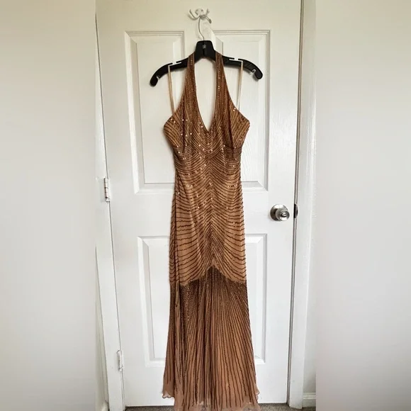 Adrianna Papell Formal Silk Sequin Beaded Event Gown - Picture 5 of 14